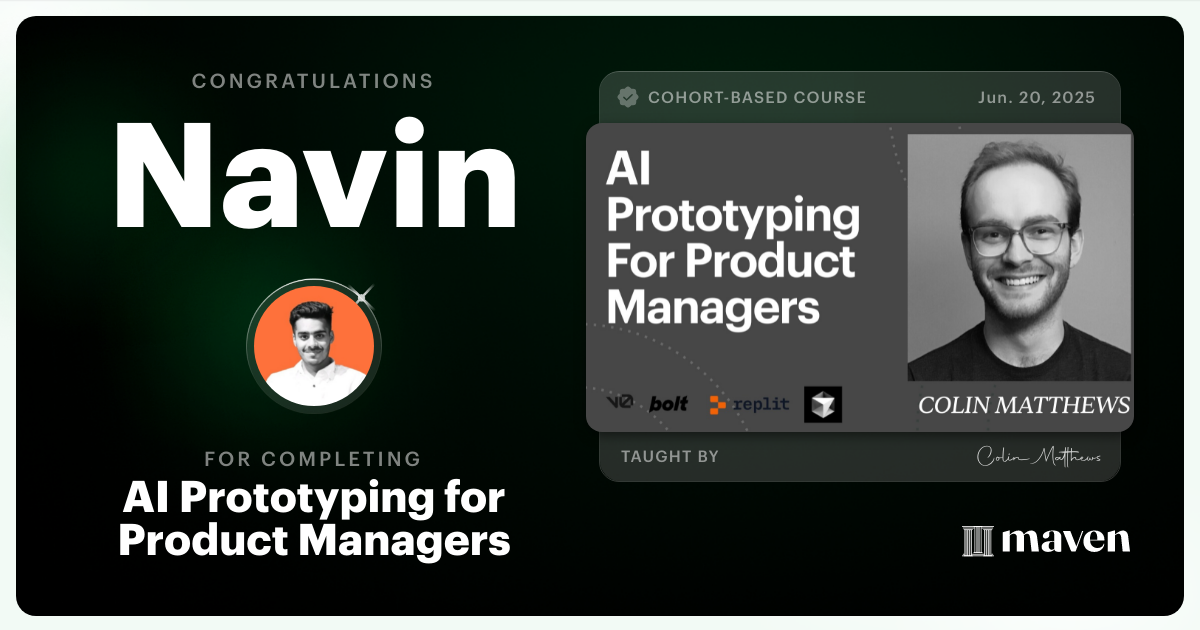 Certificate of Completion for AI Prototyping for Product Managers