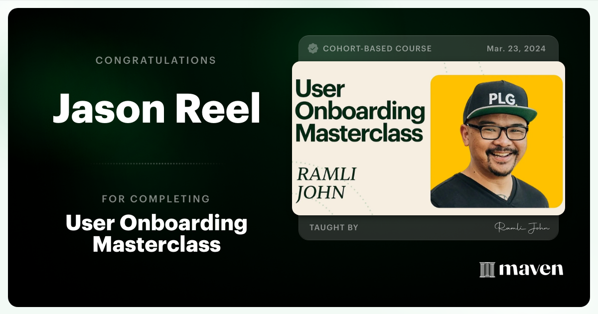 Certificate of Completion for Product Onboarding Masterclass