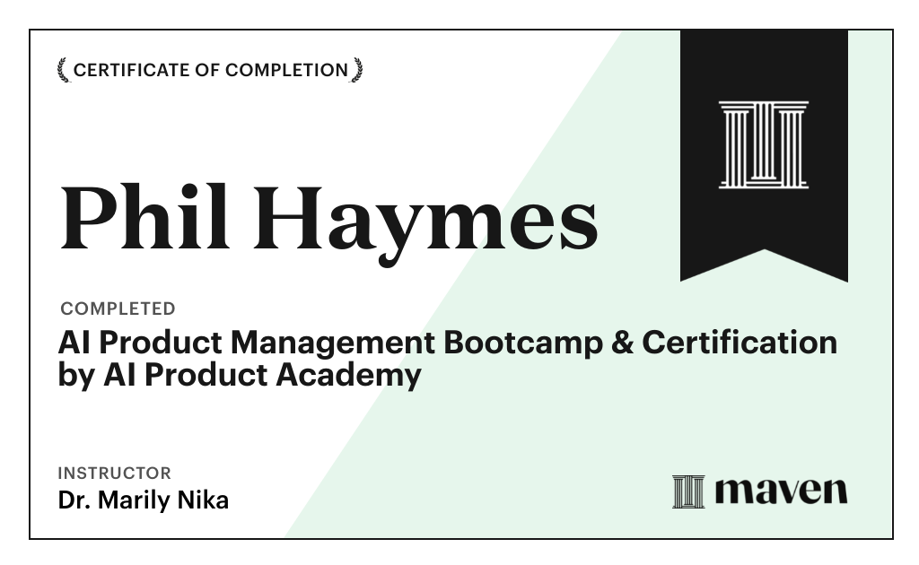 Certificate for AI Product Management Bootcamp & Certification by AI Product Academy