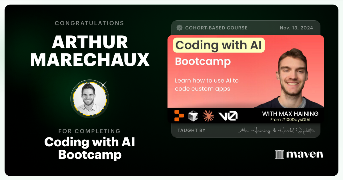 Certificate of Completion for Vibe Coding Bootcamp