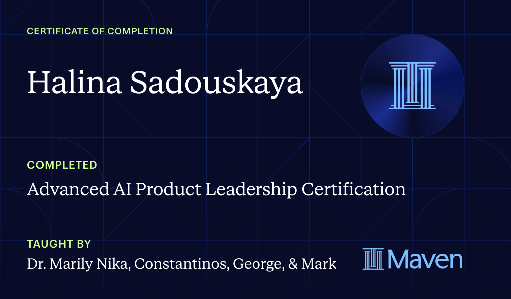 Certificate for Advanced AI Product Leadership Certification