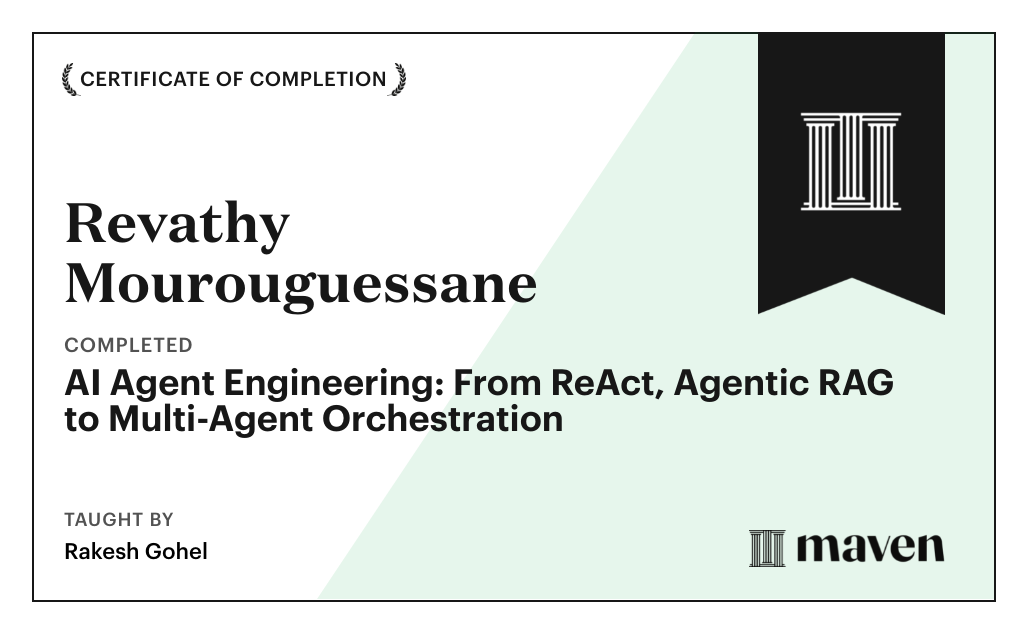 Certificate for AI Agent Engineering: From ReAct, Agentic RAG to Multi-Agent Orchestration