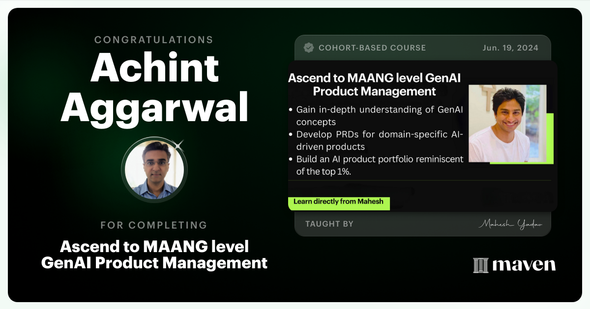 Certificate of Completion for Agentic AI Product Management Certification