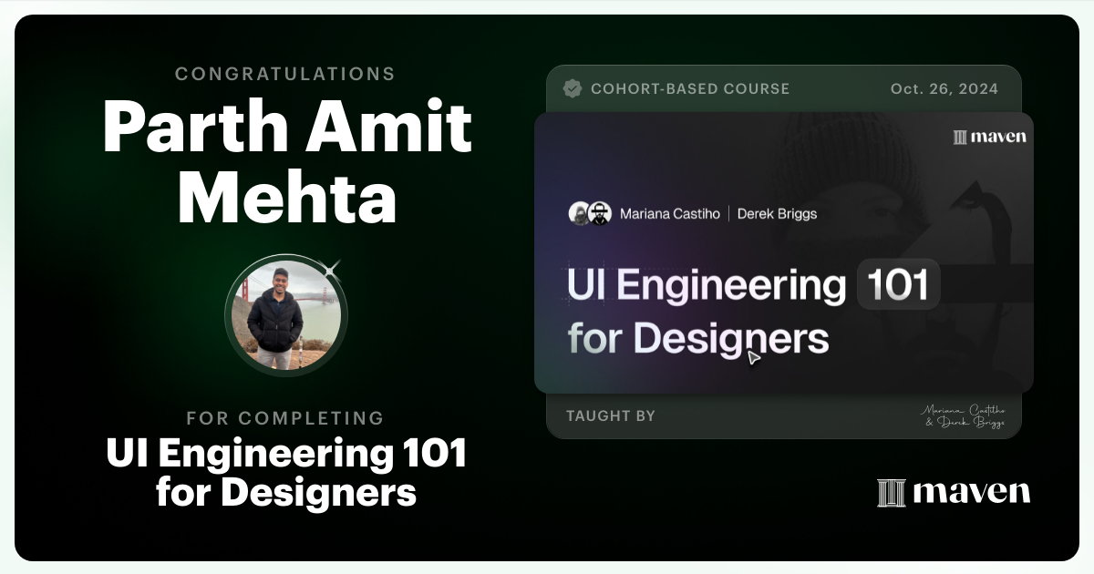 Certificate of Completion for UI Engineering 101 for Designers