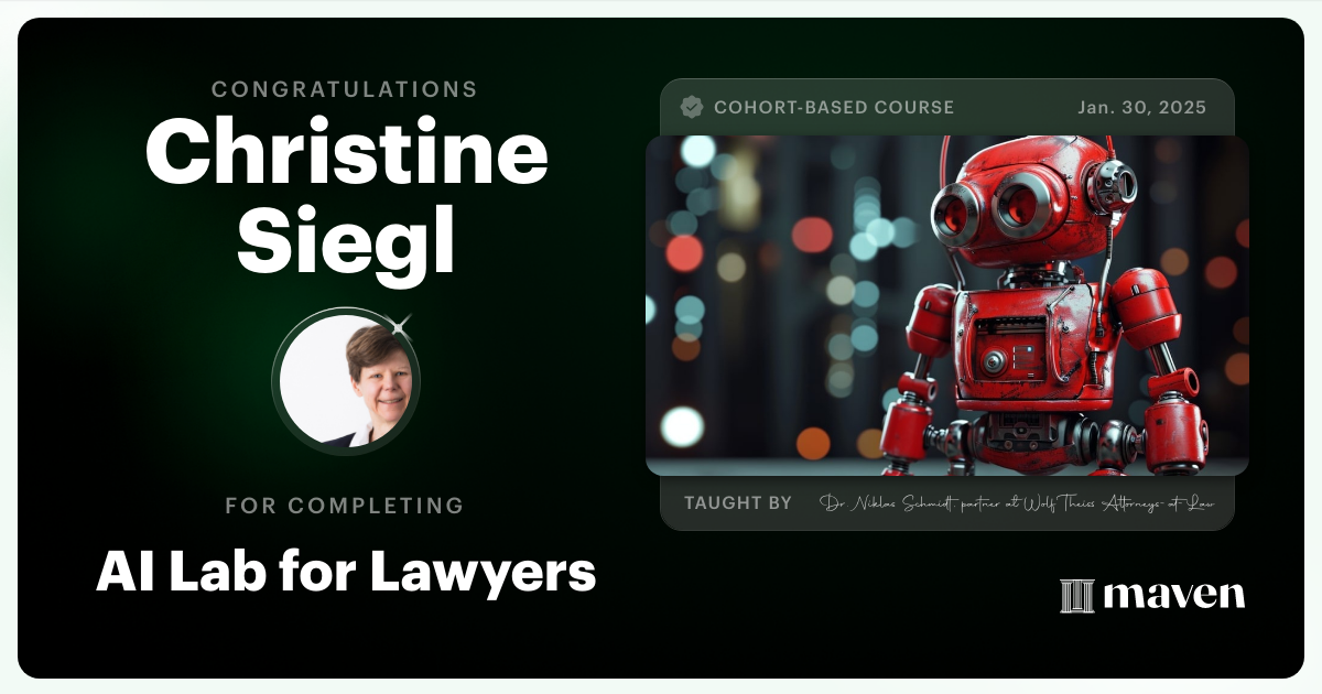 Certificate of Completion for AI Lab for Lawyers