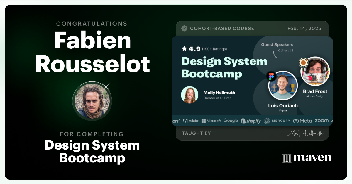 Certificate of Completion for Design System Bootcamp