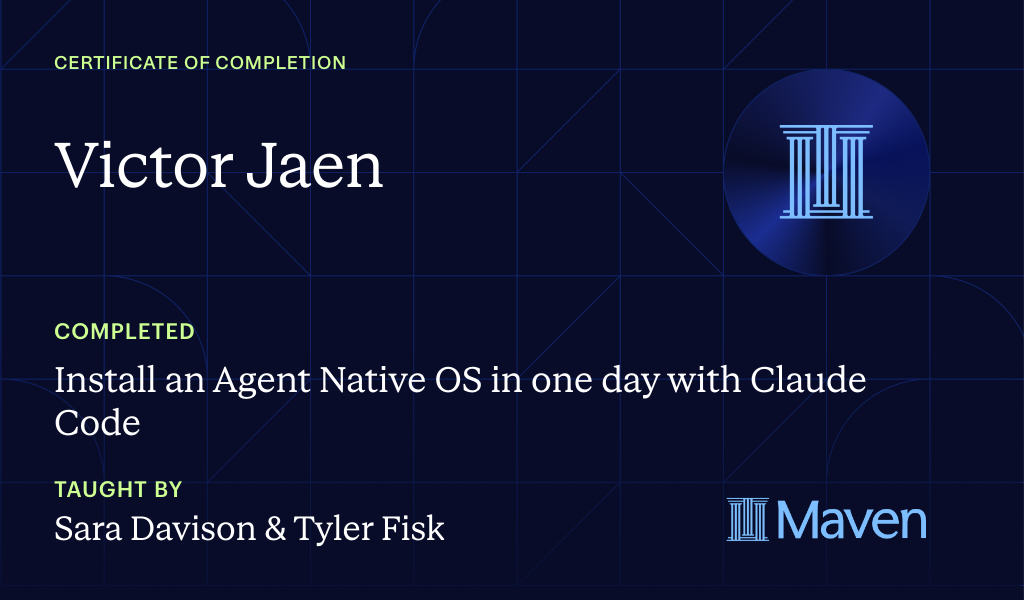 Certificate for Install an AI Agent Team + HQ in One Day with Claude Code (w/o Coding Skills)