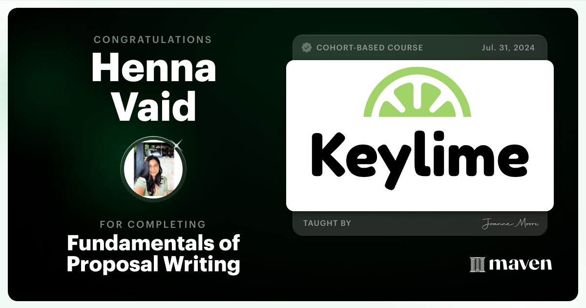 Certificate of Completion for Fundamentals of Proposal Writing 