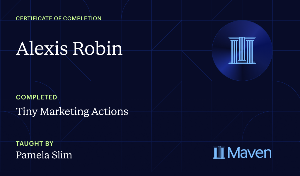 Certificate for Tiny Marketing Actions
