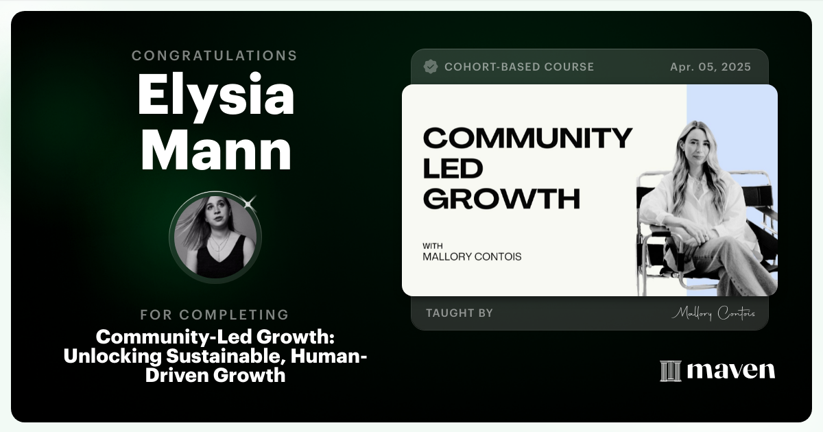 Certificate of Completion for The Art, Science & Business of Community