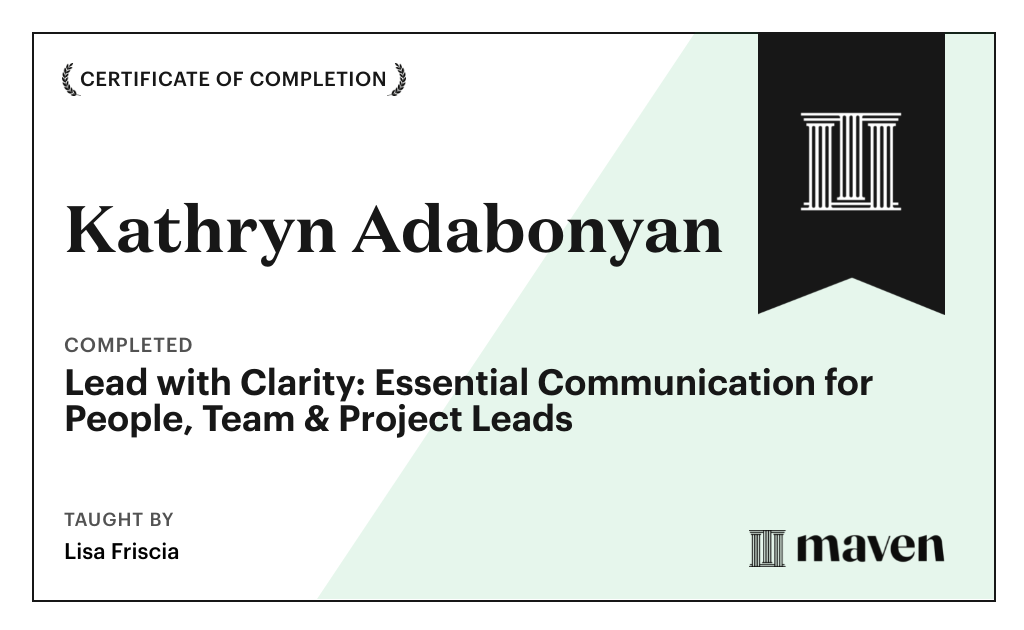 Certificate for Lead with Clarity: Essential Communication for People, Team  & Project Leads