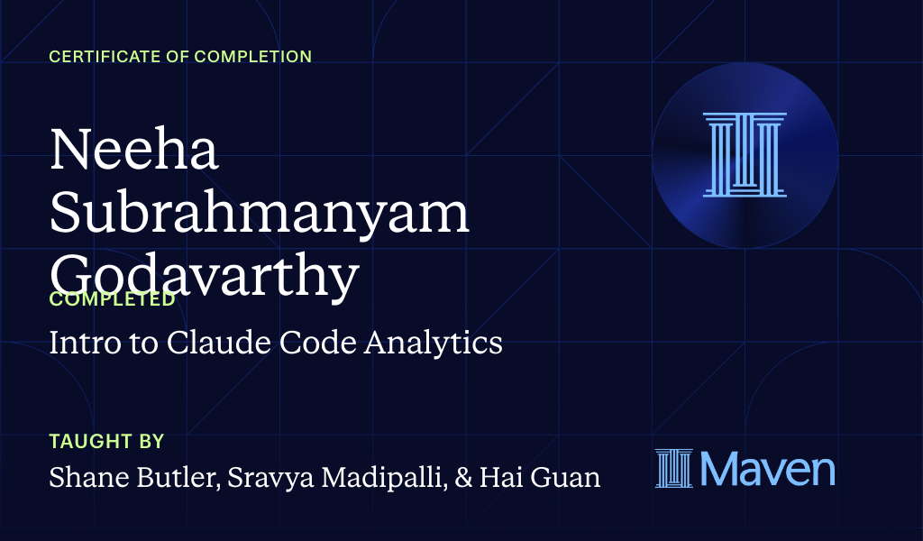 Certificate for Intro to Claude Code Analytics