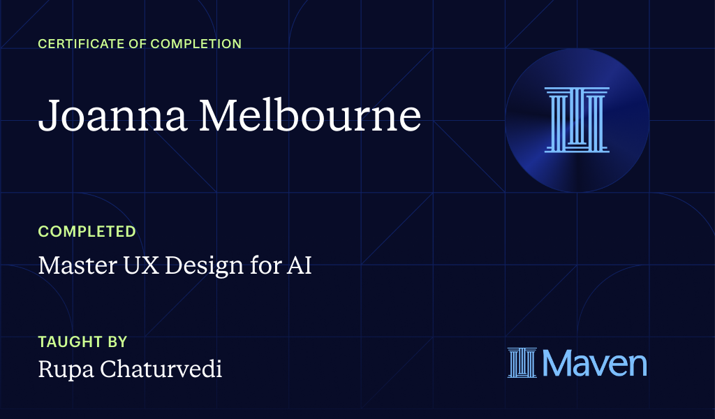 Certificate for Master UX Design for AI - A Career Accelerator for AI Native Designers
