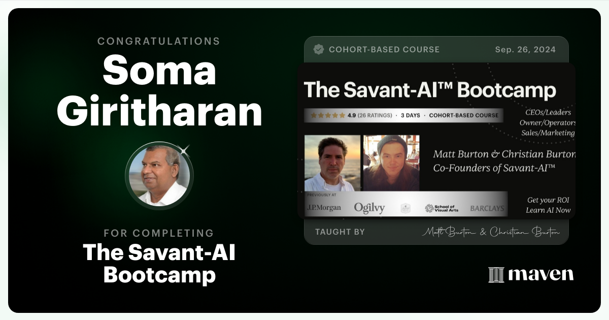 Certificate of Completion for Savant-AI for Leaders