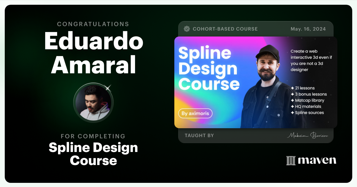 Certificate of Completion for Spline Design Course