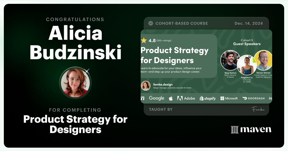 Certificate of Completion for Product Strategy for Designers