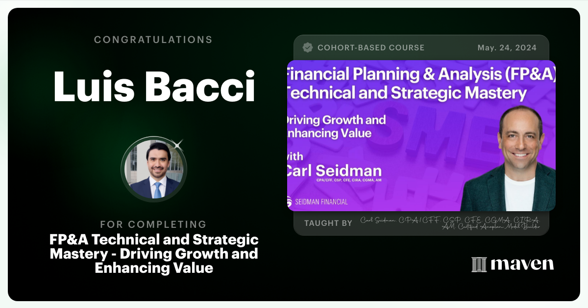 Certificate of Completion for FP&A Technical Fluency and Strategic Thinking