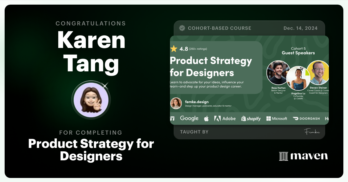 Certificate of Completion for Product Strategy for Designers