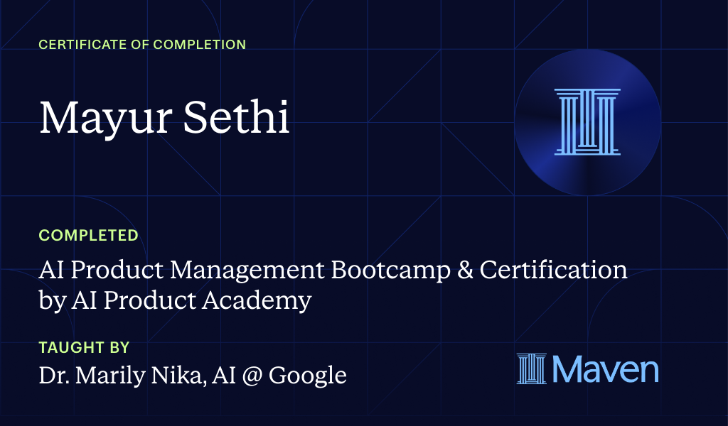 Certificate for AI Product Management Bootcamp & Certification by AI Product Academy
