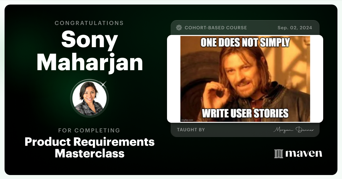 Certificate of Completion for AI-Enabled Product Requirements Masterclass