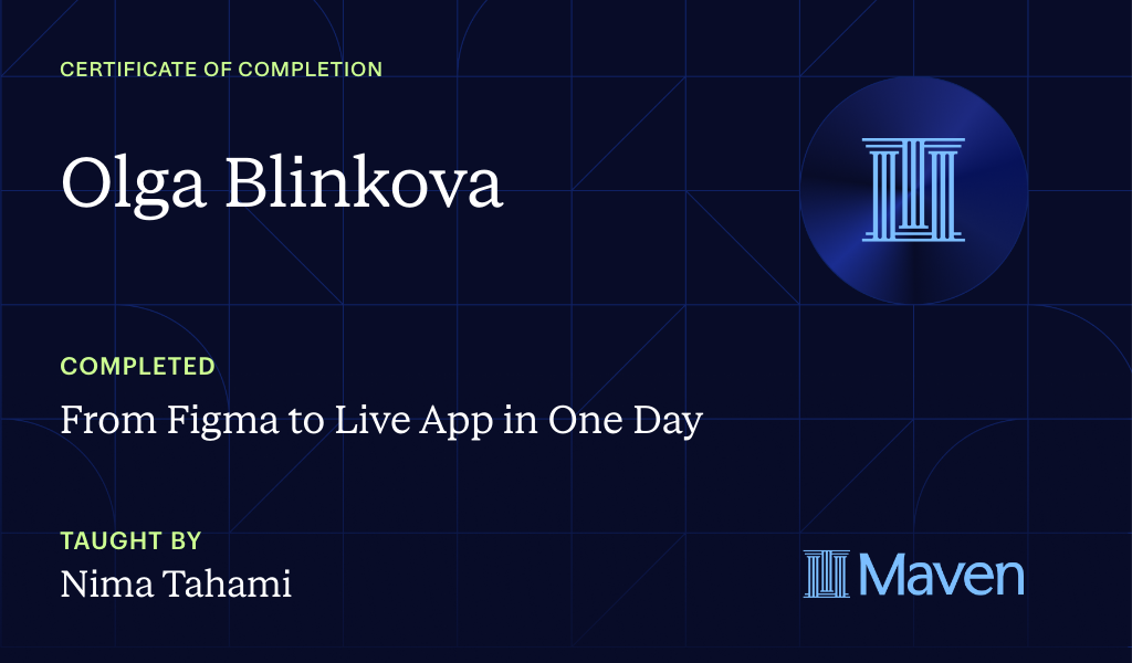 Certificate for From Figma to Live App in One Day