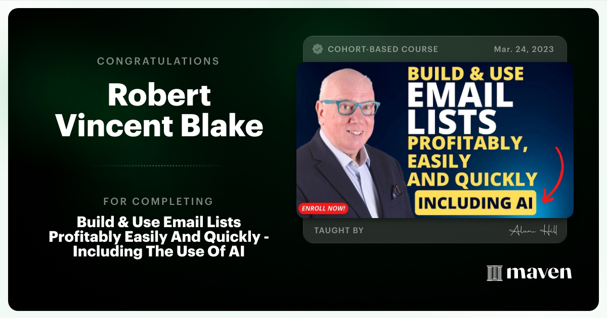 Certificate of Completion for AI & Email Marketing - Instantly Double Your Sales
