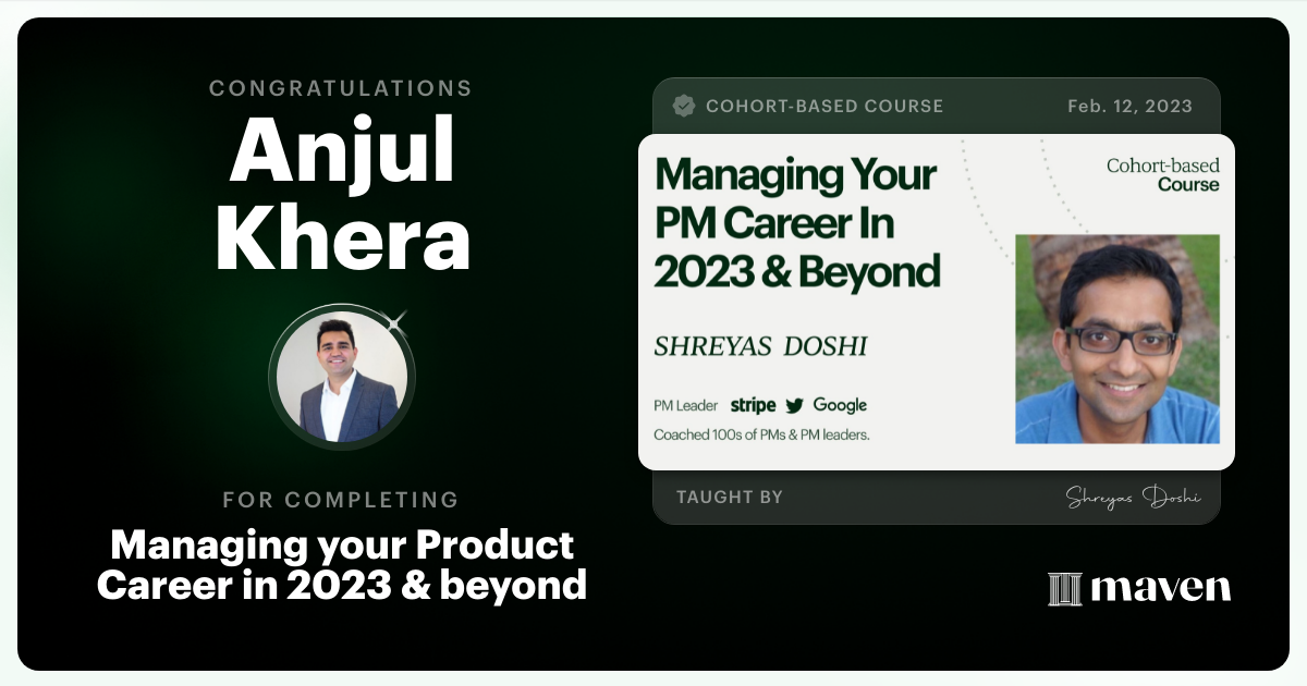 Certificate of Completion for Managing your PM Career in 2025 and beyond