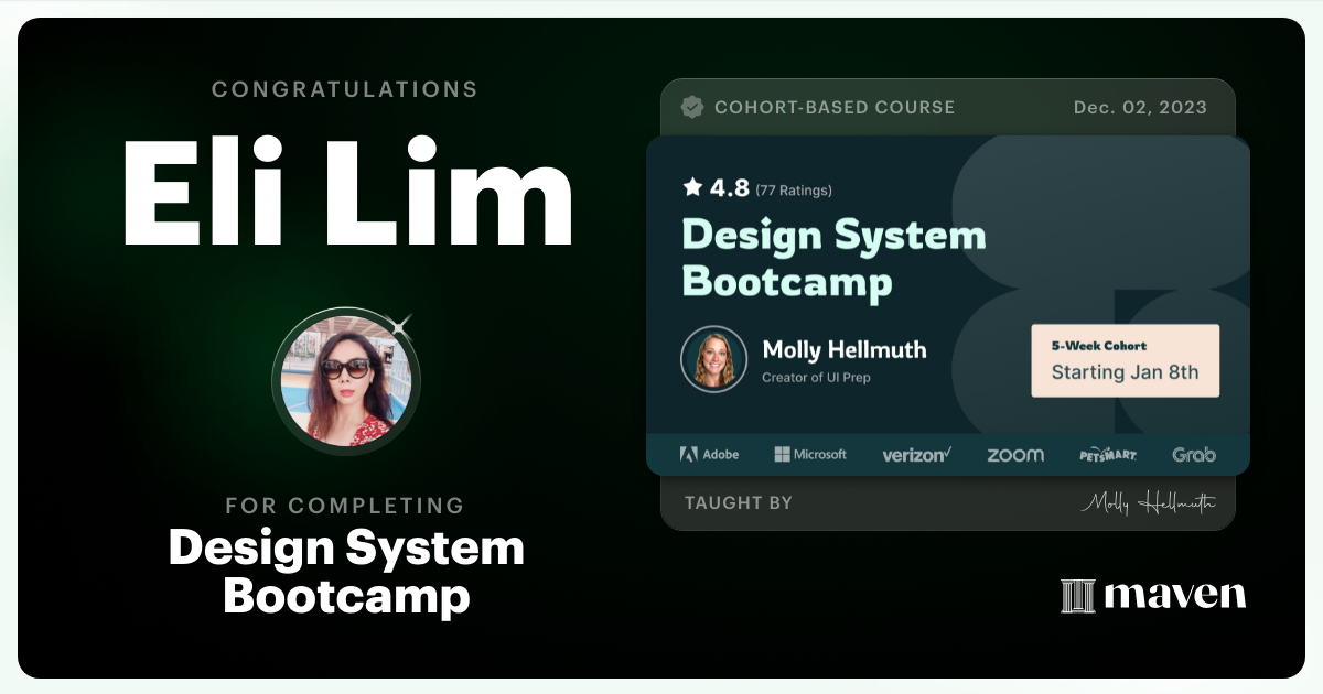 Certificate of Completion for Design System Bootcamp