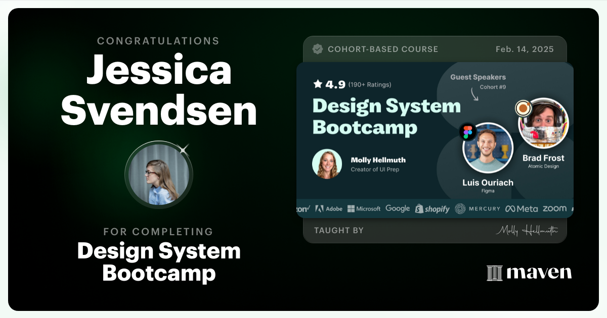 Certificate of Completion for Design System Bootcamp