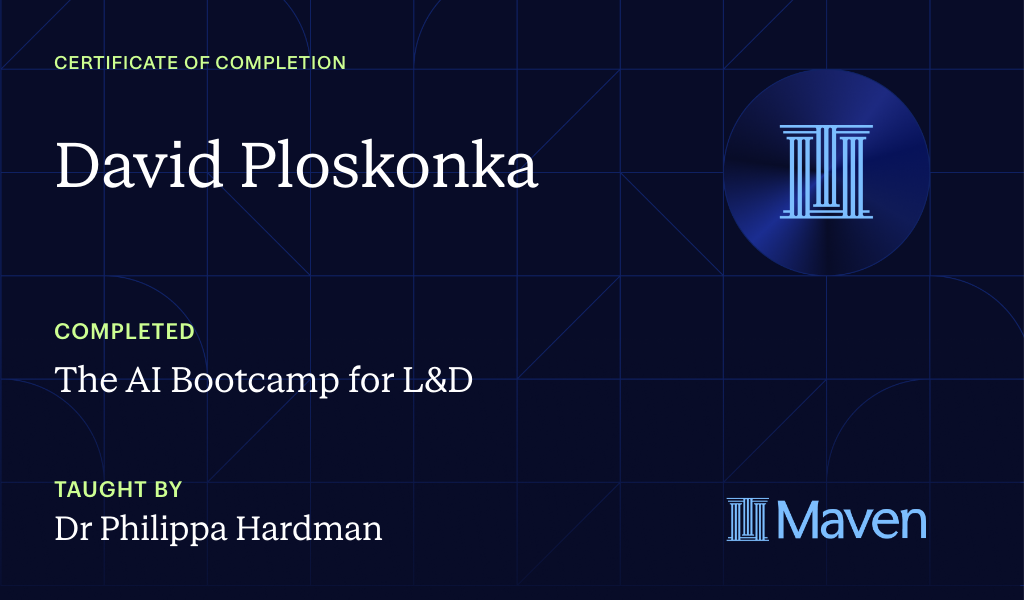 Certificate for The AI Bootcamp for L&D