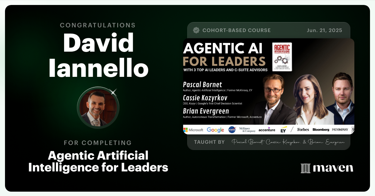 Certificate of Completion for Agentic Artificial Intelligence for Leaders