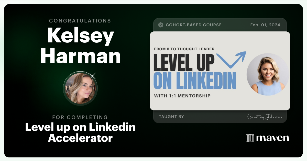 Certificate of Completion for Level up on Linkedin Accelerator