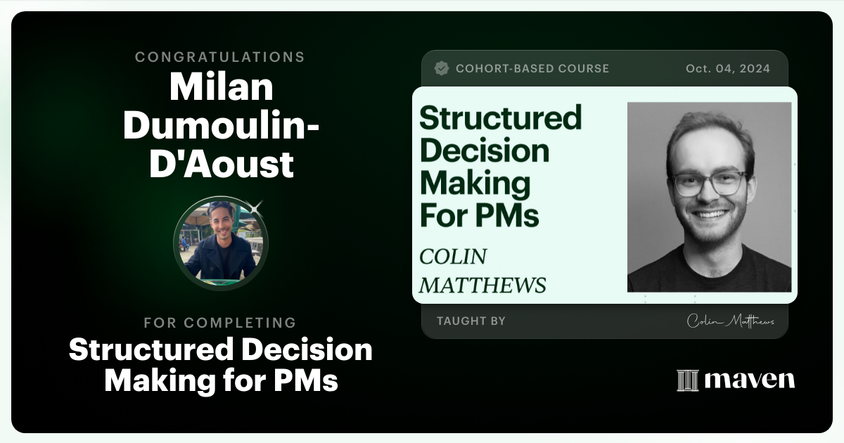 Certificate of Completion for Structured Decision Making for PMs