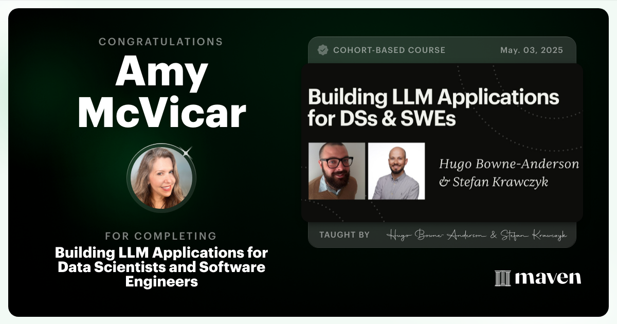 Certificate of Completion for Building AI Applications for Data Scientists and Software Engineers