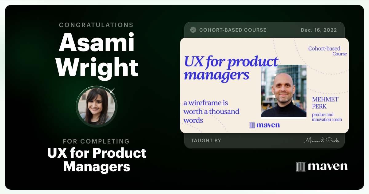 Certificate of Completion for UX for Product Managers