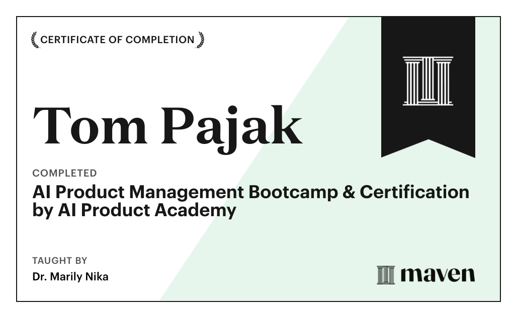 Certificate for AI Product Management Bootcamp & Certification by AI Product Academy