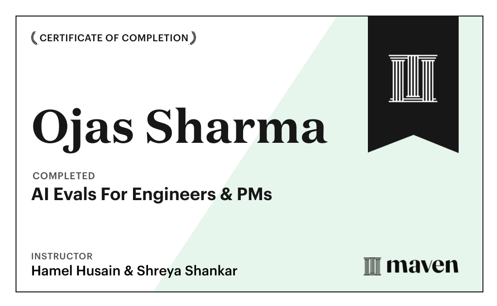 Certificate for AI Evals For Engineers & PMs