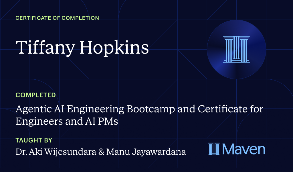 Certificate for AI Engineering Bootcamp: Build AI Agents with Claude Code, RAG and MCP