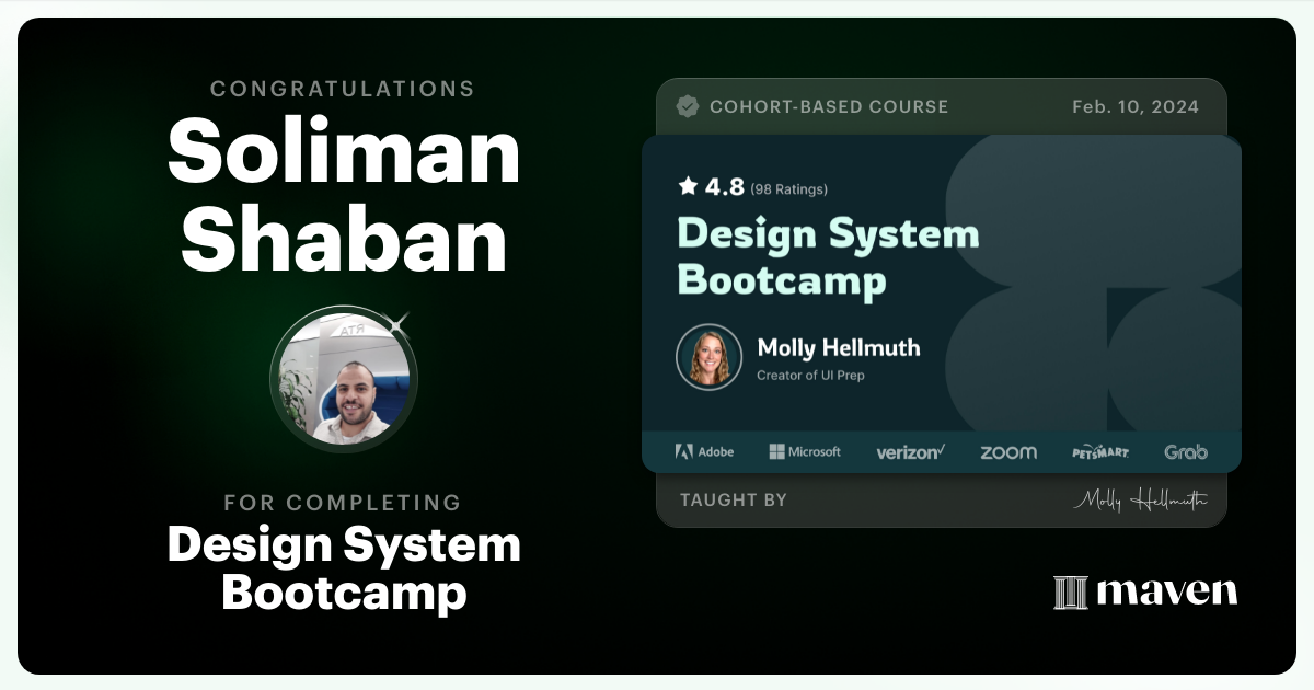 Certificate of Completion for Design System Bootcamp