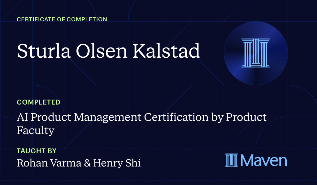 Certificate for AI Product Management Certification by Product Faculty