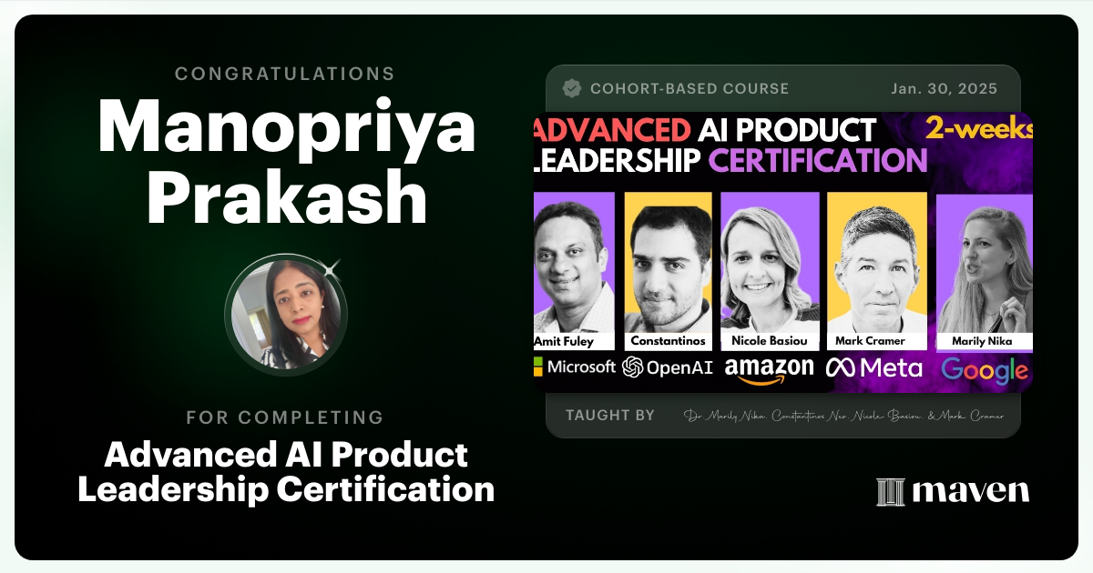 Certificate of Completion for Advanced AI Product Leadership Certification