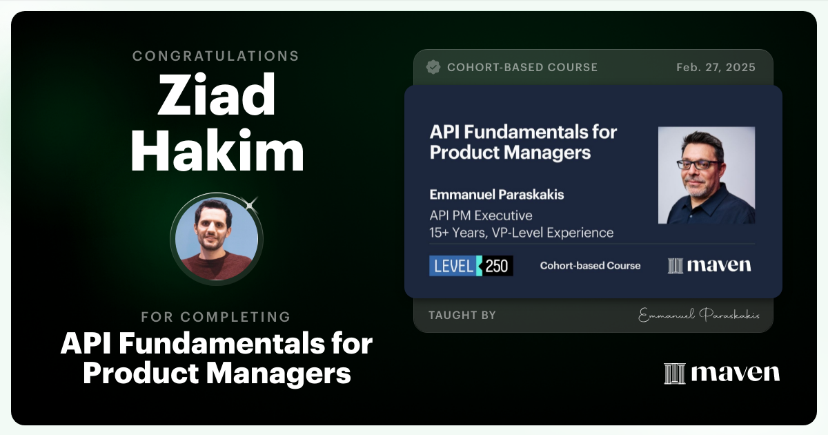 Certificate of Completion for API Fundamentals for Product Managers