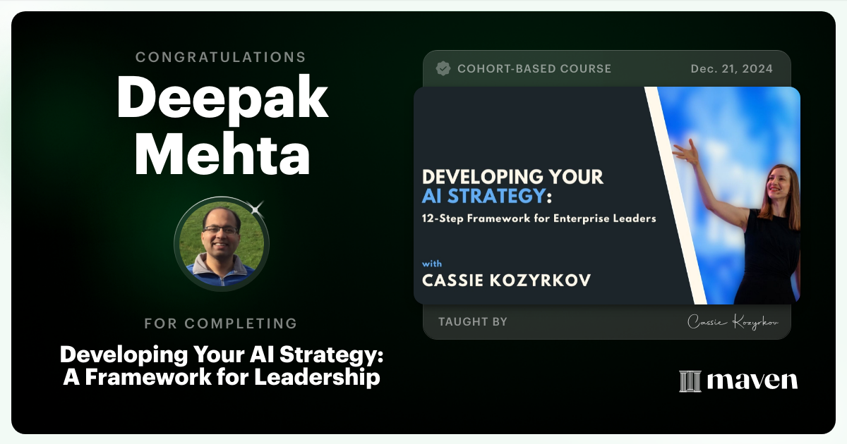 Certificate of Completion for Developing Your AI Strategy: A Framework for Leadership