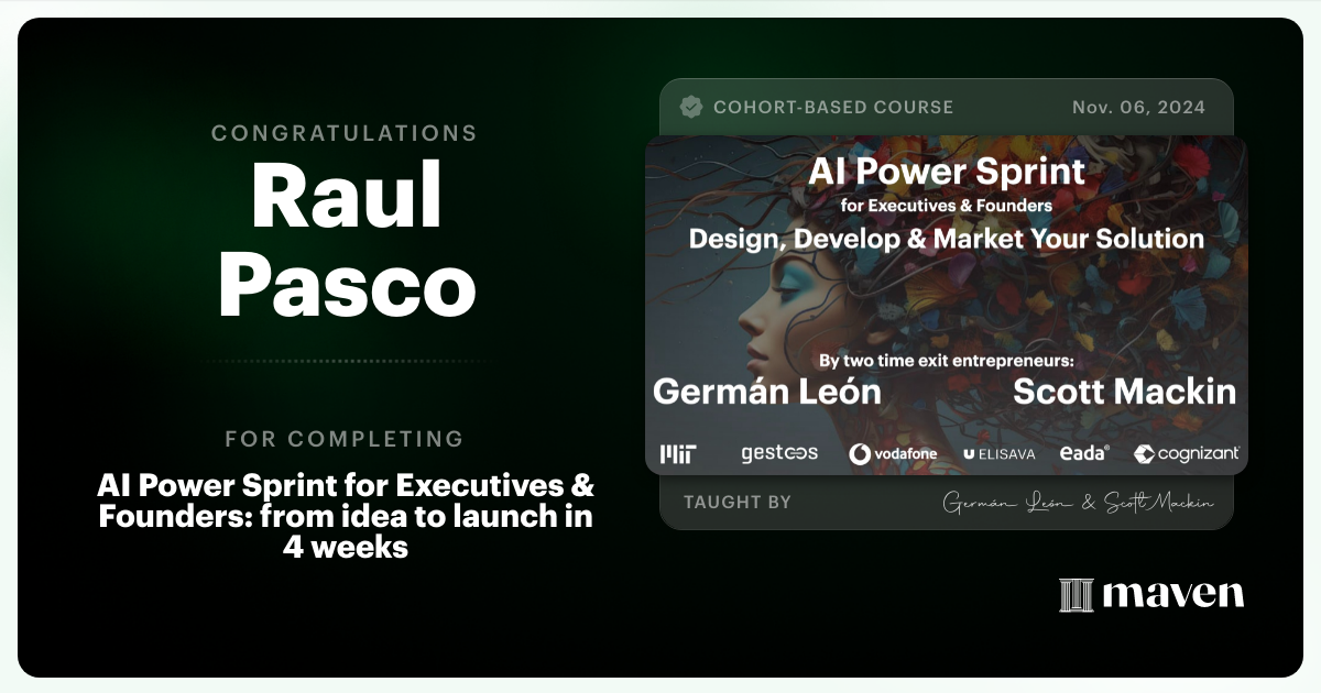 Certificate of Completion for The ASPIC Method, From Problem to Product in 5 Weeks