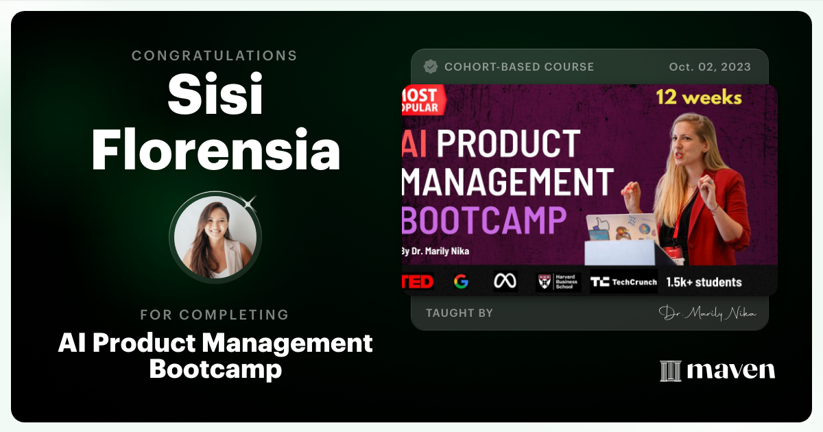 Certificate of Completion for AI Product Management Bootcamp & Certification by AI Product Academy