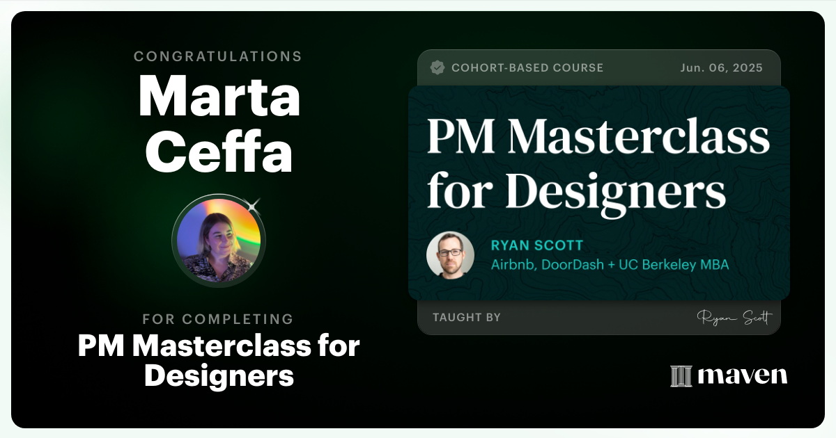 Certificate of Completion for PM Masterclass for Designers