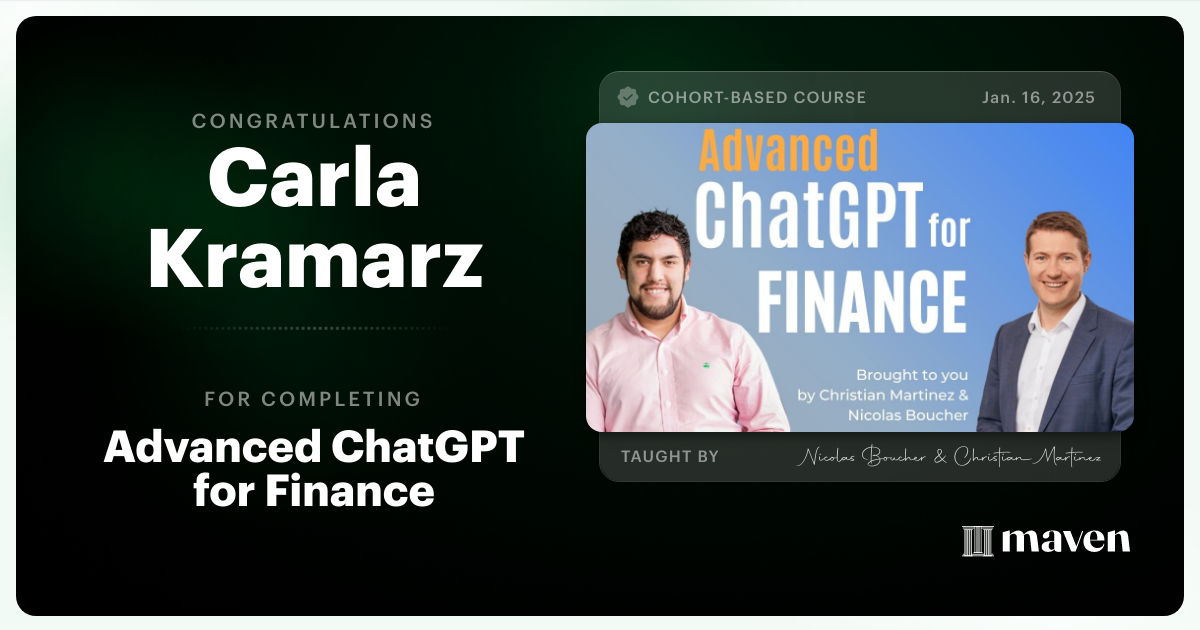 Certificate of Completion for AI for Finance - Advanced