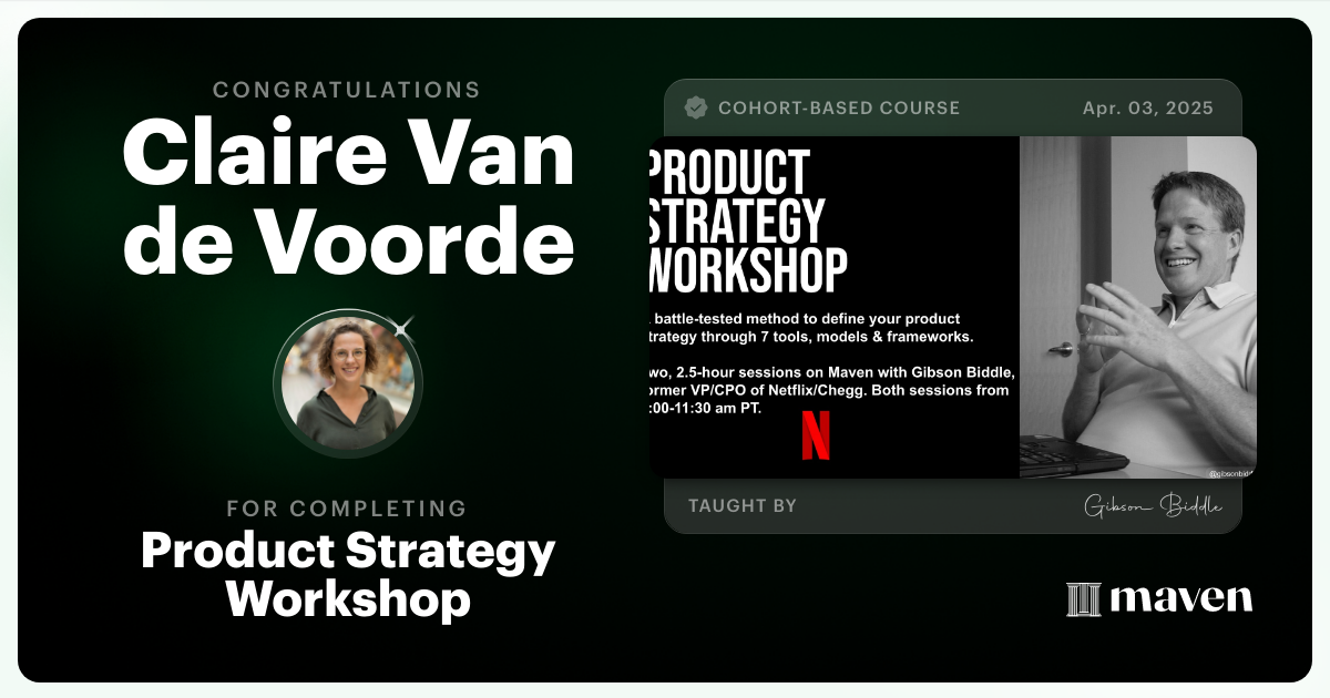 Certificate of Completion for Product Strategy Workshop