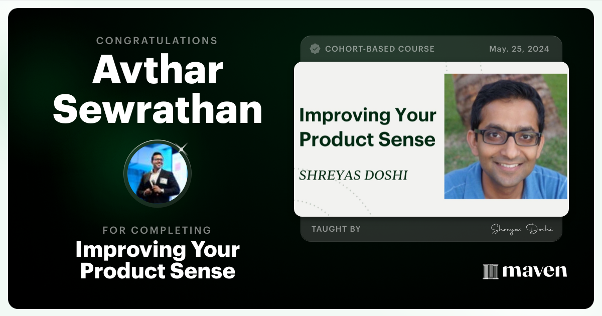 Certificate of Completion for World-class Product Sense in Practice