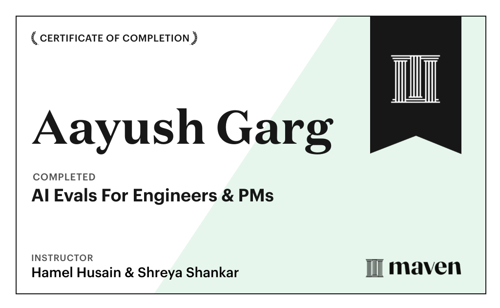 Certificate for AI Evals For Engineers & PMs